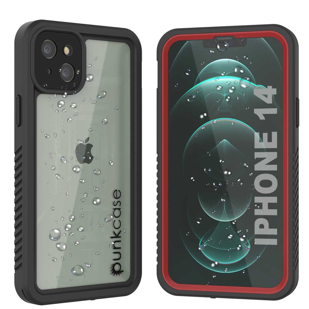 iPhone 14  Waterproof Case, Punkcase [Extreme Series] Armor Cover W/ Built In Screen Protector [Red] (Color in image: Red)
