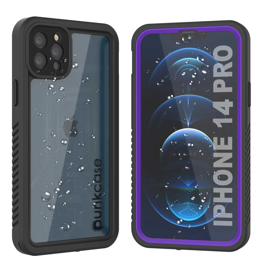 iPhone 14 Pro Waterproof Case, Punkcase [Extreme Series] Armor Cover W/ Built In Screen Protector [Purple] (Color in image: Purple)