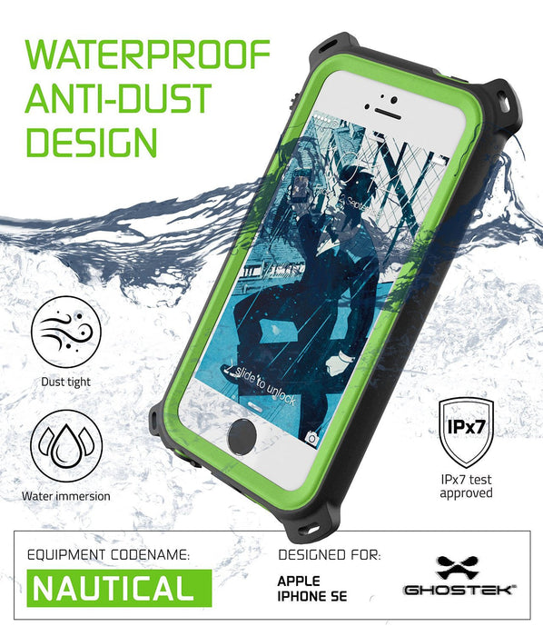 iPhone SE/5S/5 Waterproof Case, Ghostek® Nautical Green Series| Underwater | Aluminum Frame (Color in image: White)