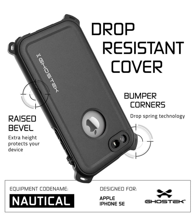 iPhone SE/5S/5 Waterproof Case, Ghostek® Nautical Black Series| Underwater | Aluminum Frame (Color in image: Pink)