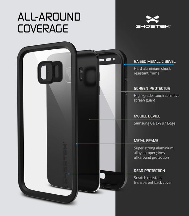 Galaxy S7 EDGE Waterproof Case, Ghostek® Atomic 2.0 Black Shock/Dirt/Snow Proof | Lifetime Warranty (Color in image: Red)