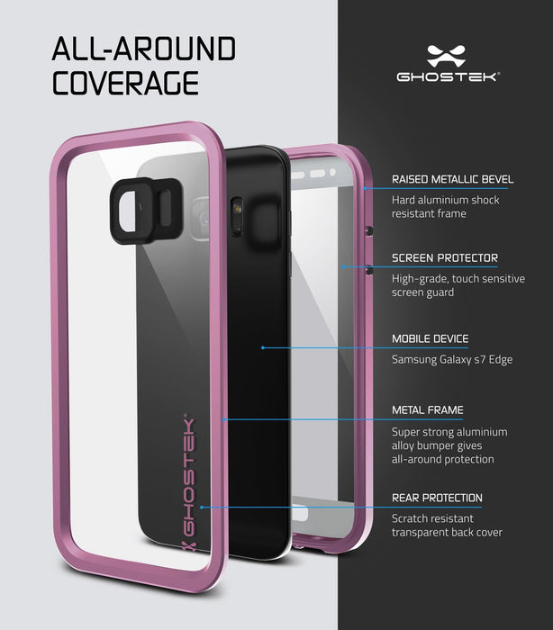 Galaxy S7 EDGE Waterproof Case, Ghostek Atomic 2.0 Pink Shock/Dirt/Snow Proof | Lifetime Warranty (Color in image: Red)