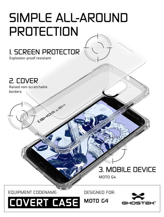 Moto G4 Case, Ghostek Covert Clear Series | Clear TPU | Explosion-Proof Screen Protector | Ultra Fit (Color in image: Rose Pink)