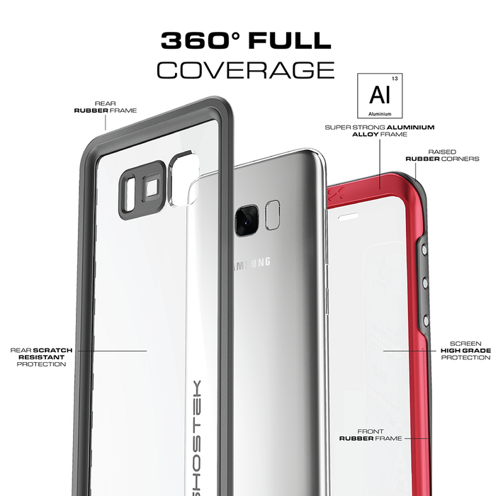 Galaxy S8 Waterproof Case, Ghostek Atomic 3 Series| Underwater | Shockproof | Dirt-proof | Snow-proof | Aluminum Frame | Ultra Fit | Swimming | (Red) (Color in image: Gold)