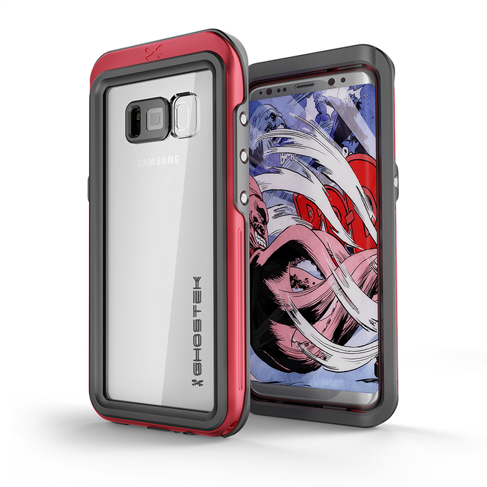 Galaxy S8 Waterproof Case, Ghostek Atomic 3 Series| Underwater | Shockproof | Dirt-proof | Snow-proof | Aluminum Frame | Ultra Fit | Swimming | (Red) (Color in image: Red)
