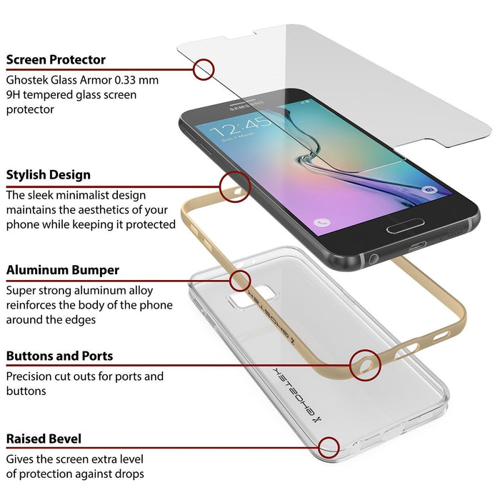 Galaxy S6 Case, Ghostek Cloak Series Gold Slim Premium Protective Hybrid Impact Glass Armor (Color in image: silver)