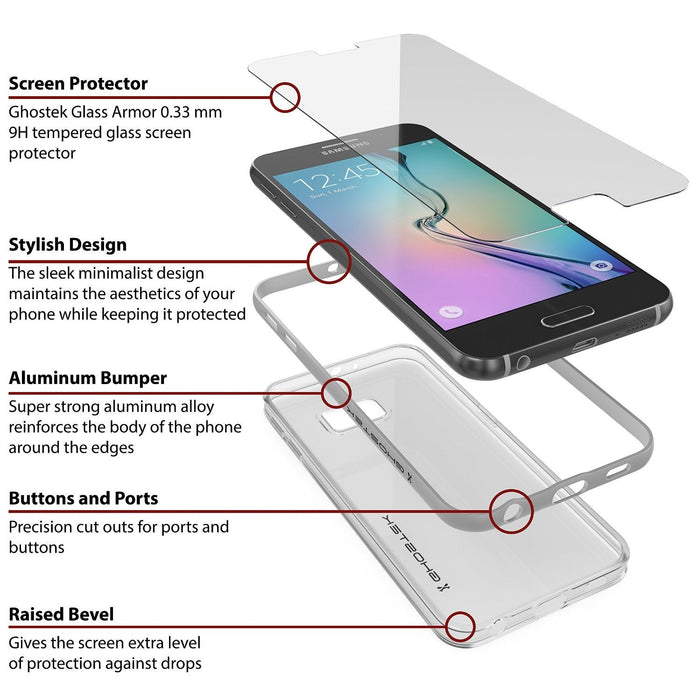 Galaxy S6 Case, Ghostek Cloak Series Silver Slim Premium Protective Hybrid Impact Glass Armor (Color in image: red)