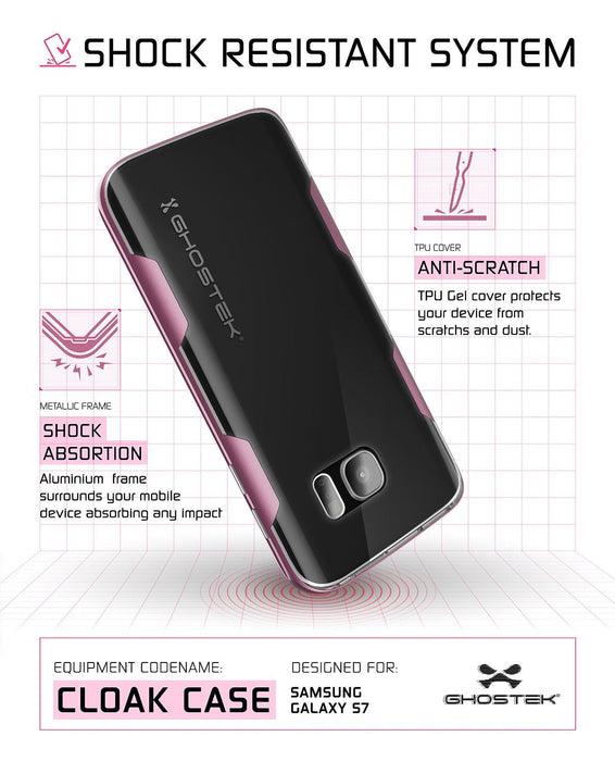 Galaxy S7 Case, Ghostek Cloak Series Pink Slim Premium Protective Hybrid Impact Glass Armor (Color in image: silver)