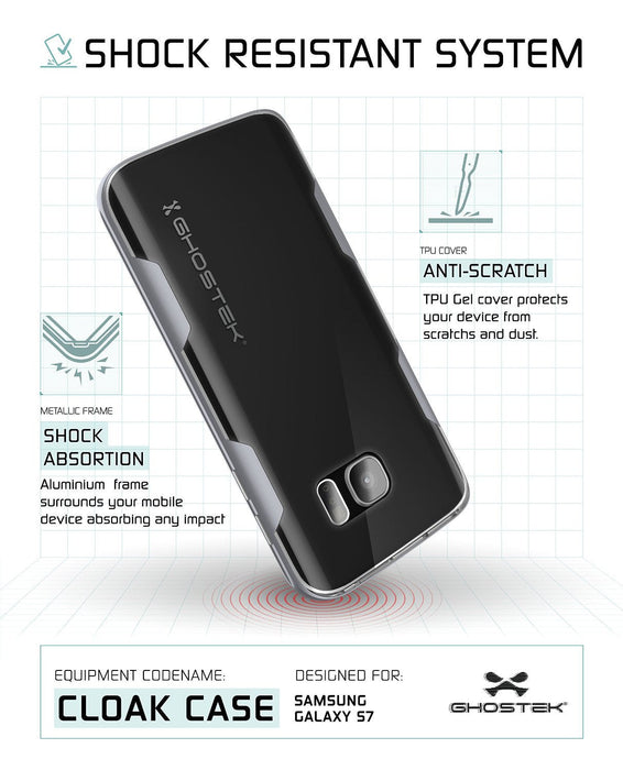 Galaxy S7 Case, Ghostek Cloak Series Silver Slim Premium Protective Hybrid Impact Glass Armor (Color in image: black)