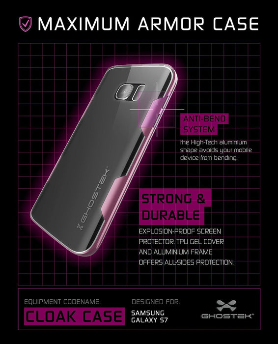Galaxy S7 Case, Ghostek Cloak Series Pink Slim Premium Protective Hybrid Impact Glass Armor (Color in image: gold)