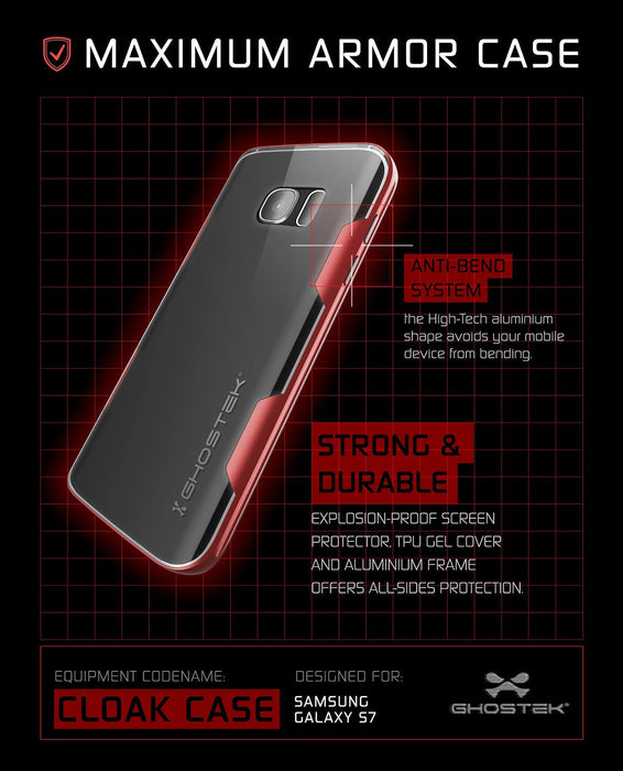 Galaxy S7 Case, Ghostek Cloak Series Red Slim Premium Protective Hybrid Impact Glass Armor (Color in image: pink)