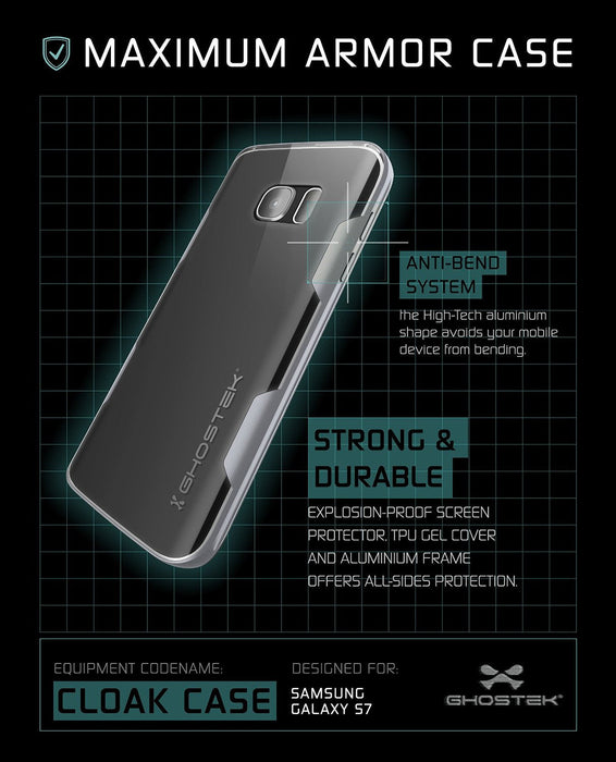 Galaxy S7 Case, Ghostek Cloak Series Silver Slim Premium Protective Hybrid Impact Glass Armor (Color in image: pink)
