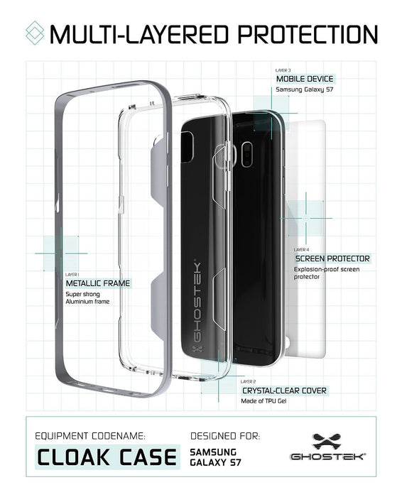 Galaxy S7 Case, Ghostek Cloak Series Silver Slim Premium Protective Hybrid Impact Glass Armor (Color in image: red)