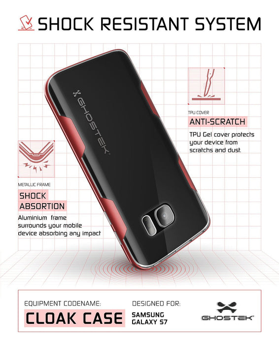 Galaxy S7 Case, Ghostek Cloak Series Red Slim Premium Protective Hybrid Impact Glass Armor (Color in image: gold)