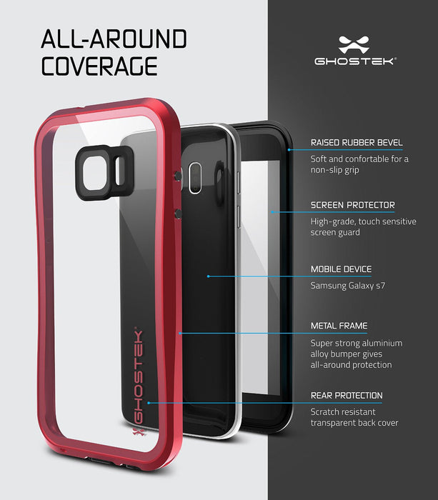 Galaxy S7 Waterproof Case, Ghostek Atomic 2.0 Red Water/Shock/Dirt/Snow Proof | Lifetime Warranty (Color in image: Gold)