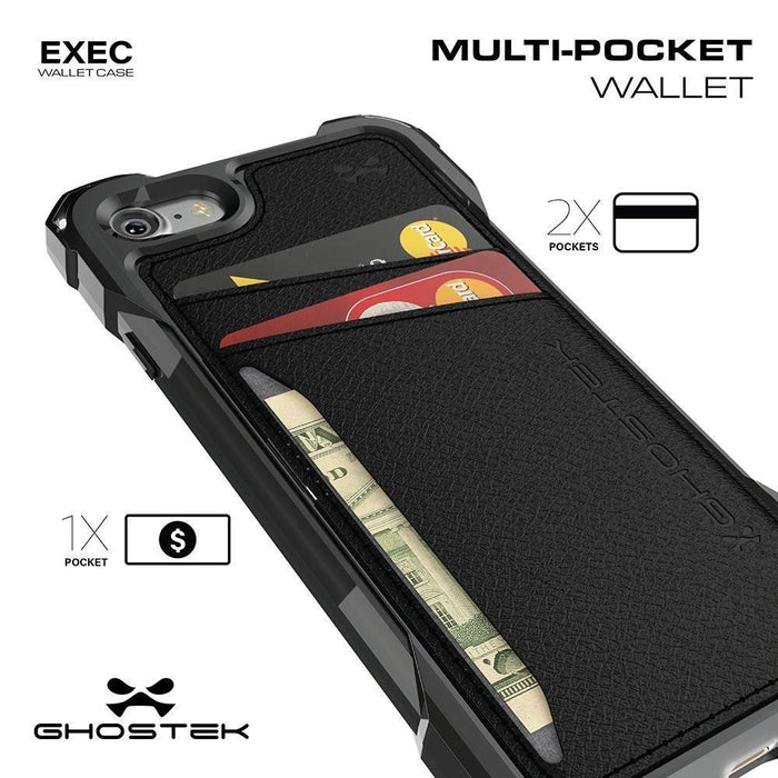 iPhone 8 Wallet Case, Ghostek Exec Red Series | Slim Armor Hybrid Impact Bumper | TPU PU Leather Credit Card Slot Holder Sleeve Cover (Color in image: Pink)