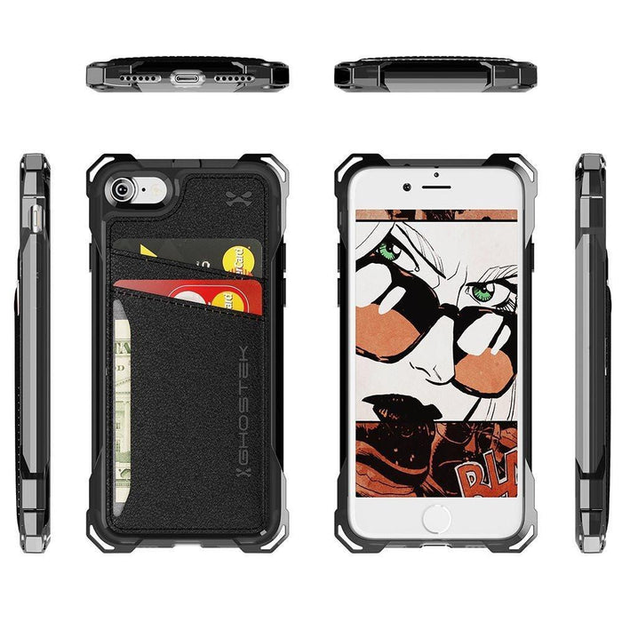 iPhone 8 Wallet Case, Ghostek Exec Black Series | Slim Armor Hybrid Impact Bumper | TPU PU Leather Credit Card Slot Holder Sleeve Cover (Color in image: Gold)