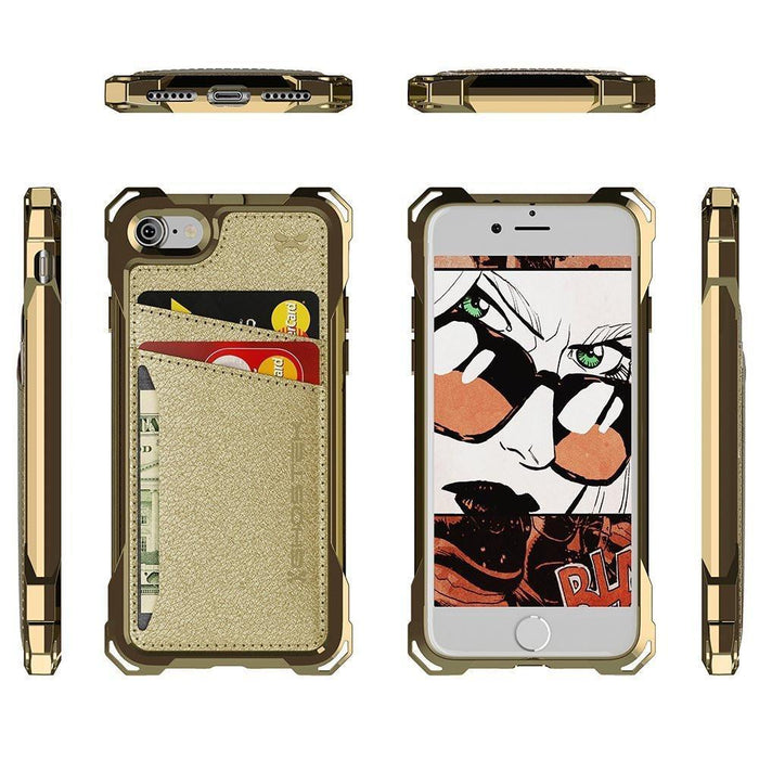 iPhone 8 Wallet Case, Ghostek Exec Gold Series | Slim Armor Hybrid Impact Bumper | TPU PU Leather Credit Card Slot Holder Sleeve Cover (Color in image: Brown)