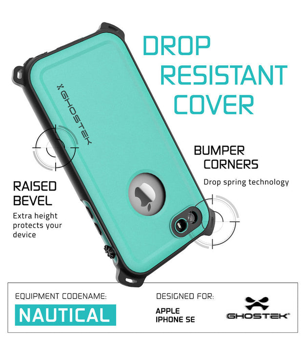 iPhone SE/5S/5 Waterproof Case, Ghostek® Nautical Teal Series| Underwater | Aluminum Frame | Ultra Fit (Color in image: Green)