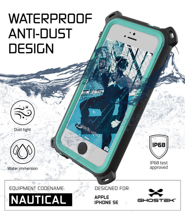 iPhone SE/5S/5 Waterproof Case, Ghostek® Nautical Teal Series| Underwater | Aluminum Frame | Ultra Fit (Color in image: White)