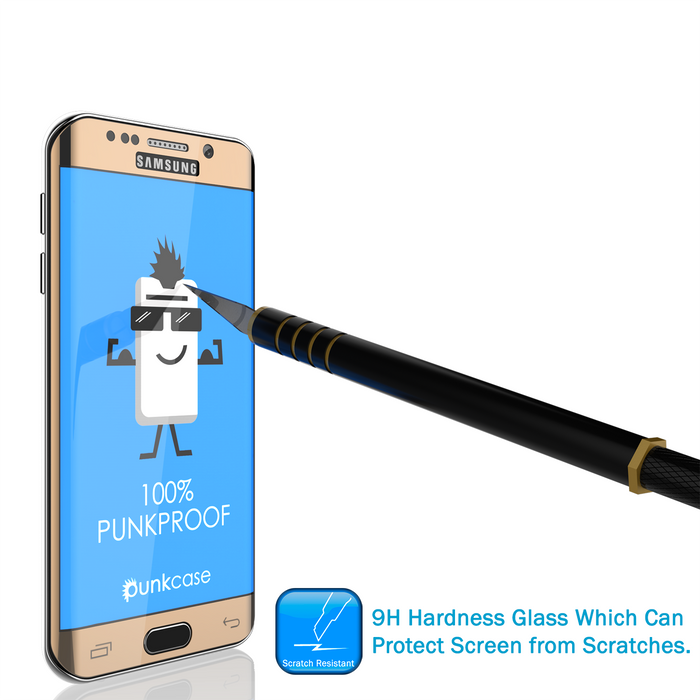 Galaxy S6 Edge Gold Punkcase Glass SHIELD Tempered Glass Screen Protector 0.33mm Thick 9H Glass (Color in image: White)