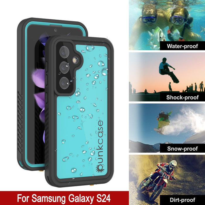 Wasserdichte Hülle für Galaxy S24, PunkCase StudStar Teal, dünn, 1,8 m, Unterwasser, IP68, stoß-/schneefest