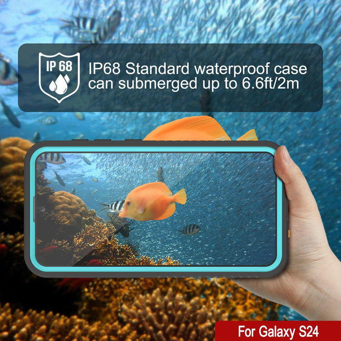 Wasserdichte Hülle für Galaxy S24, PunkCase StudStar Teal, dünn, 1,8 m, Unterwasser, IP68, stoß-/schneefest