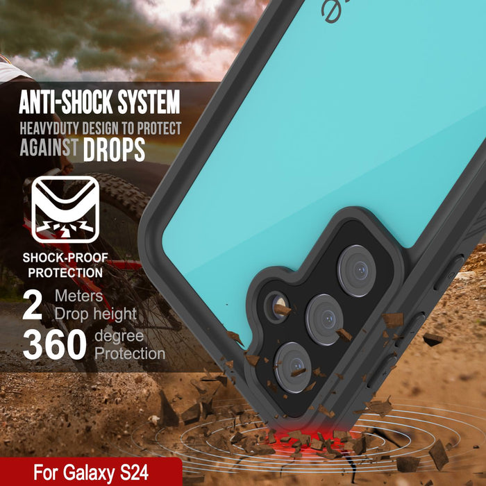Wasserdichte Hülle für Galaxy S24, PunkCase StudStar Teal, dünn, 1,8 m, Unterwasser, IP68, stoß-/schneefest