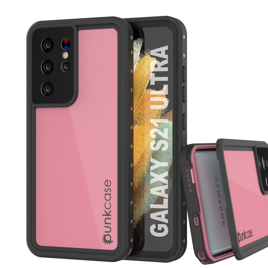 Galaxy S22 Ultra Waterproof Case PunkCase StudStar Pink Thin 6.6ft Underwater IP68 Shock/Snow Proof (Color in image: pink)
