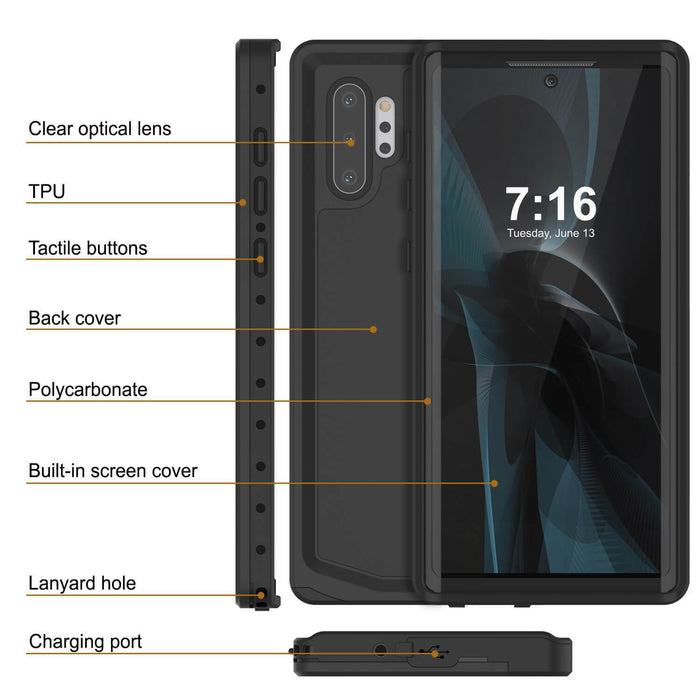 Galaxy Note 10+ Plus Waterproof Case, Punkcase Studstar Black Thin Armor Cover (Color in image: pink)