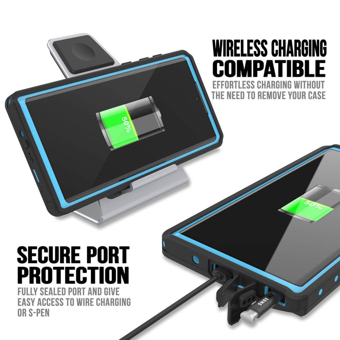Galaxy Note 10+ Plus Waterproof Case, Punkcase Studstar Light Blue Thin Armor Cover (Color in image: black)
