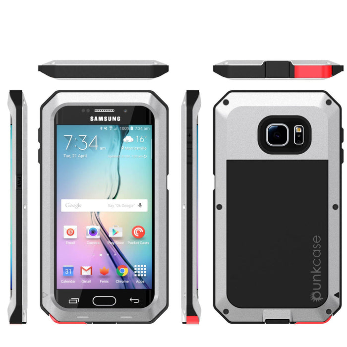 Galaxy S7 EDGE Case, PUNKcase Metallic Silver Shockproof Slim Metal Armor Case (Color in image: white)