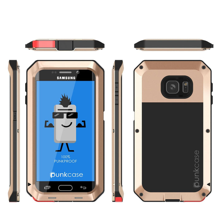 Galaxy S7 EDGE Case, PUNKcase Metallic Gold Shockproof Slim Metal Armor Case (Color in image: white)