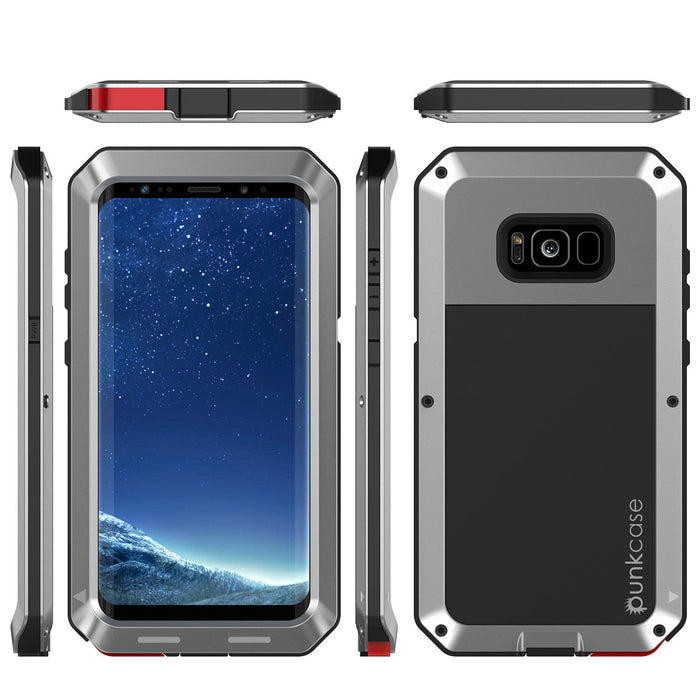 Galaxy S8 Case, PUNKcase Metallic Silver Shockproof Slim Metal Armor Case (Color in image: white)