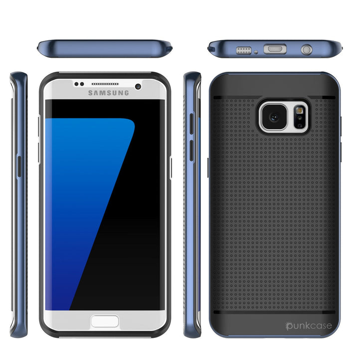 Galaxy S7 Edge Case, PunkCase STEALTH Navy Blue Series Hybrid 3-Piece Shockproof Dual Layer Cover (Color in image: Silver)