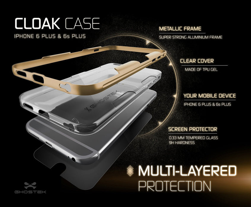 iPhone 6s Plus Case Gold Ghostek Cloak, Slim Protective Armor w/ Tempered Glass | Lifetime Warranty (Color in image: space grey)