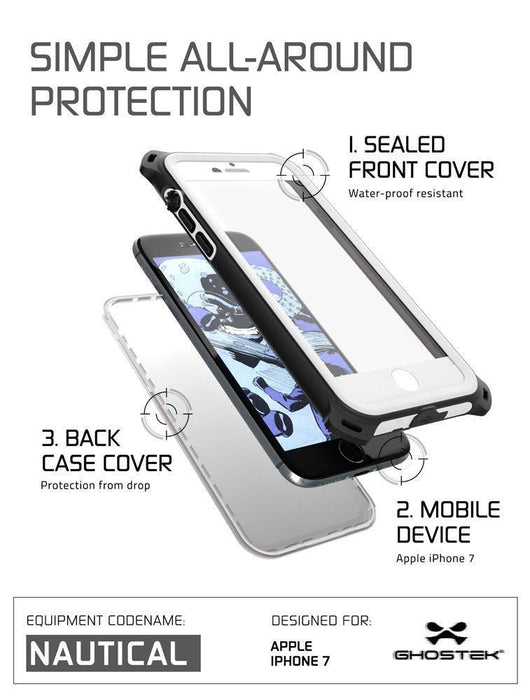 iPhone 8 Waterproof Case, Ghostek Nautical Series for iPhone 8 | Slim Underwater Protection | Adventure Duty | Ultra Fit | Swimming (White) (Color in image: Green)