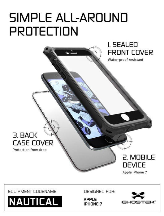 iPhone 8 Waterproof Case, Ghostek Nautical Series for iPhone 8 | Slim Underwater Protection | Ultra Fit | Swimming (Black) (Color in image: Pink)