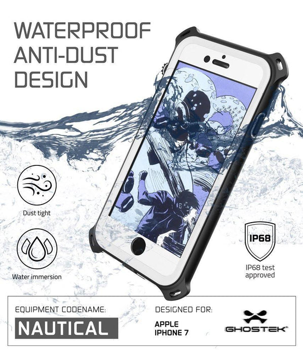 iPhone 8 Waterproof Case, Ghostek Nautical Series for iPhone 8 | Slim Underwater Protection | Adventure Duty | Ultra Fit | Swimming (White) (Color in image: Pink)