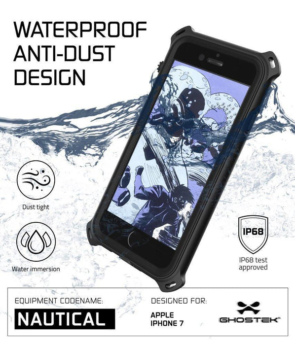 iPhone 8 Waterproof Case, Ghostek Nautical Series for iPhone 8 | Slim Underwater Protection | Ultra Fit | Swimming (Black) (Color in image: Red)