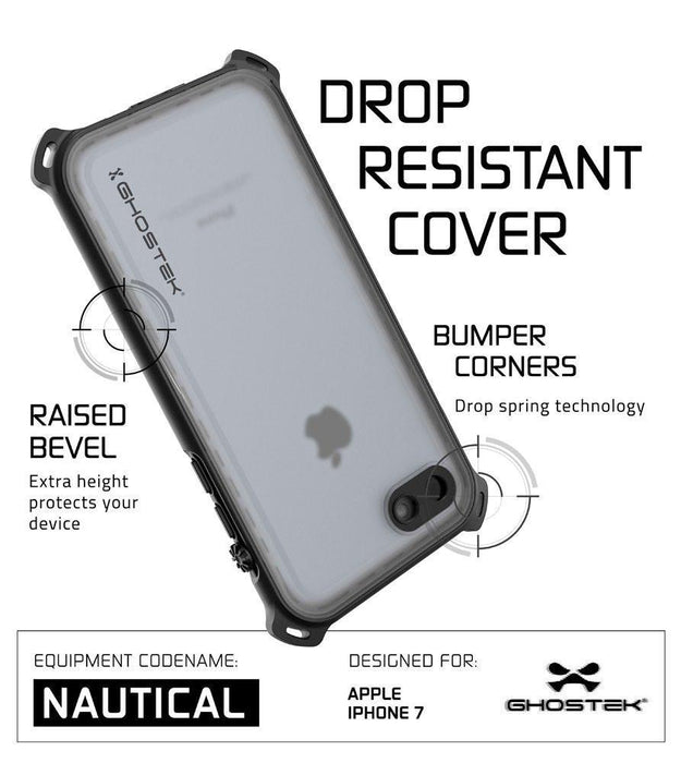 iPhone 8 Waterproof Case, Ghostek Nautical Series for iPhone 8 | Slim Underwater Protection | Ultra Fit | Swimming (Black) (Color in image: Teal)