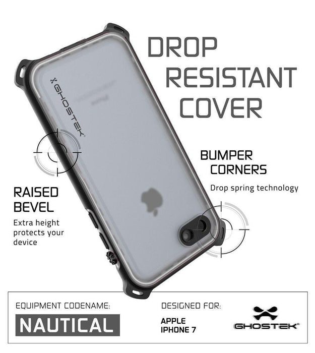 iPhone 8 Waterproof Case, Ghostek Nautical Series for iPhone 8 | Slim Underwater Protection | Adventure Duty | Ultra Fit | Swimming (White) (Color in image: Red)