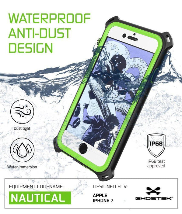 iPhone 8 Waterproof Case, Ghostek Nautical Series for iPhone 8 | Slim Underwater Protection| Adventure Duty | Ultra Fit | Swimming (Green) (Color in image: White)