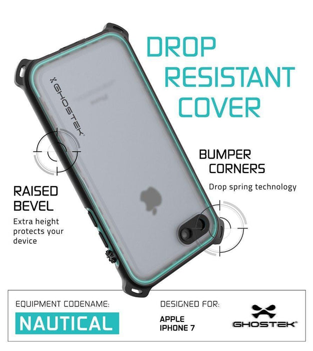 iPhone 8 Waterproof Case, Ghostek Nautical Series for iPhone 8 | Slim Underwater Protection | Adventure Duty | Ultra Fit | Swimming (Teal) (Color in image: Black)