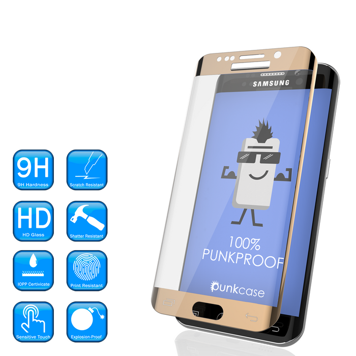 Galaxy S6 Edge Gold Punkcase Glass SHIELD Tempered Glass Screen Protector 0.33mm Thick 9H Glass (Color in image: Clear)