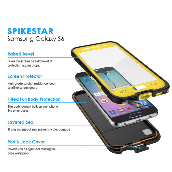 Galaxy S6 Waterproof Case Punkcase SpikeStar Yellow Water/Shock/Dirt/Snow Proof | Lifetime Warranty (Color in image: white)