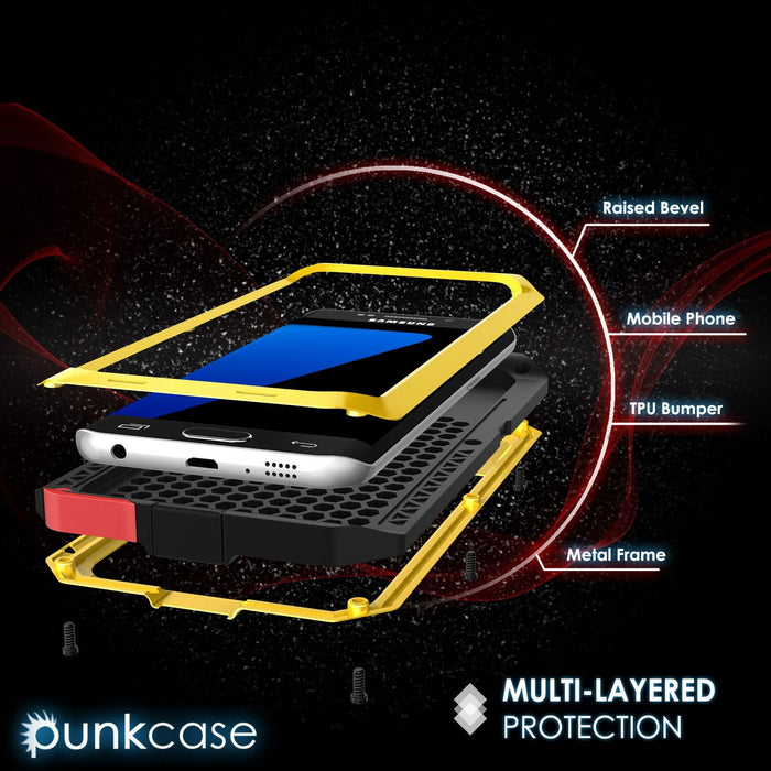 Galaxy S7 EDGE Case, PUNKcase Metallic Neon Shockproof Slim Metal Armor Case (Color in image: black)