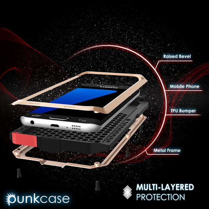 Galaxy S7 EDGE Case, PUNKcase Metallic Gold Shockproof Slim Metal Armor Case (Color in image: black)