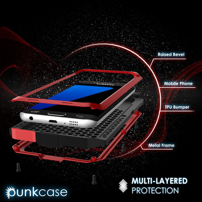 Galaxy S7 EDGE Case, PUNKcase Metallic Red Shockproof Slim Metal Armor Case (Color in image: black)