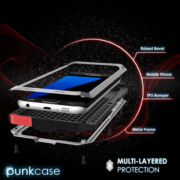 Galaxy S7 EDGE Case, PUNKcase Metallic Silver Shockproof Slim Metal Armor Case (Color in image: black)
